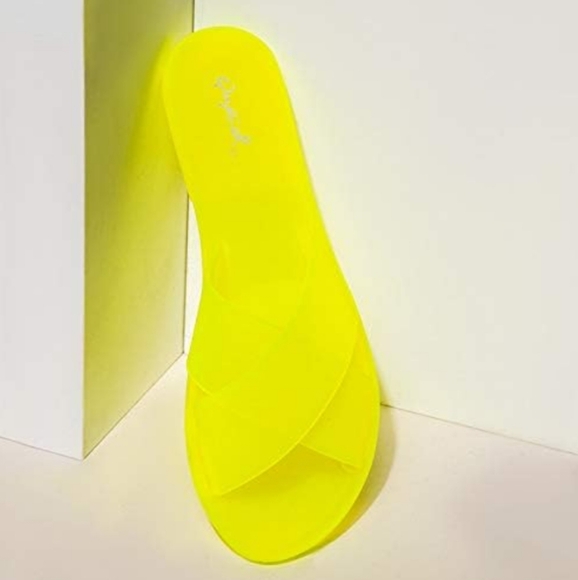 QUPID NEON YELLOW JELLY SANDAL SLIDES 6 - Picture 2 of 6